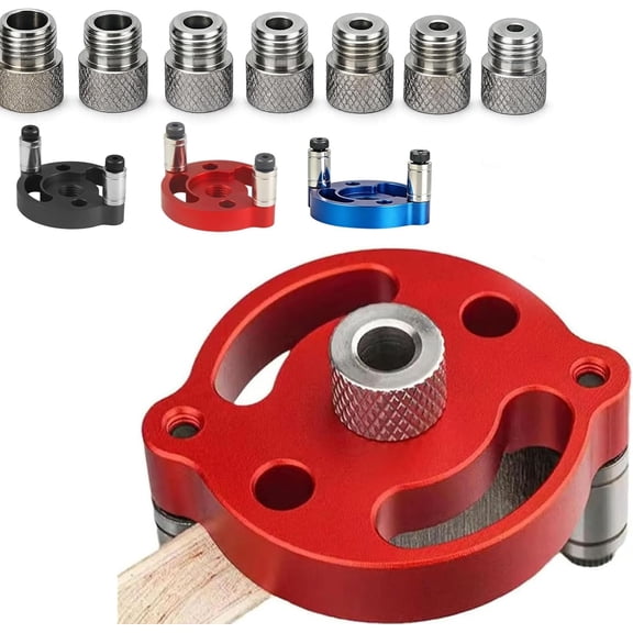 Self-Centering Doweling Jig – Precision Drill Guide for Flawless Woodworking Joints, 8 Metric Sizes (3-10mm), Adjustable Handheld Hole Locator Tool for Furniture, Joinery & Home DIY Projects (Red)