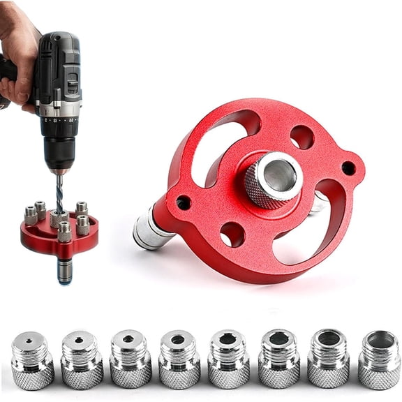 Self Centering Doweling Jig, Precision Drill Guide For Woodworking Joints, 2-10mm Handheld Jig For Shelf Building, Joinery, DIY Home (RL Red)