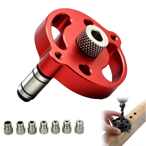 Self Centering Doweling Jig Precision Handheld Drill Guide, Handheld Jig Easy to Install, Adjustable Woodworking Hole Punch Locator for Shelf Building, Joinery, DIY Home, Red