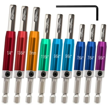 Self Centering Drill Bit Set, 1/4" Hex Shank Hinge Drill Bit Set for Metal Wood Cabinet Door Window,Woodworking Hole Drilling Tool 5/64" to 1/4"