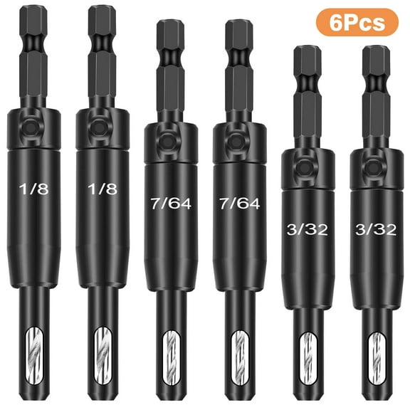 Self Centering Drill Bit Set, 1/4 Inch Hex Shank HSS VIX Bit Set with Hex Key, 3/32", 7/64", 1/8" Hinge Center Drill Bits for Precise Cabinet and Door Hinge Installation