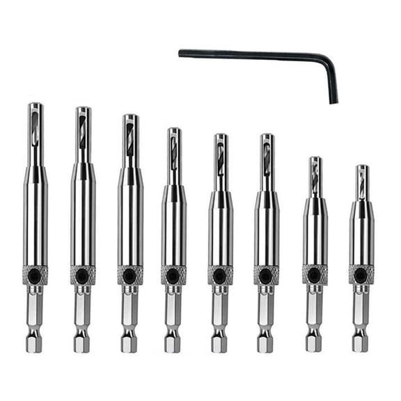 Self Centering Drill Bit Set for Hinges, 1/4" Hex Shank Hinge Hole Drilling Tool for Door/Window/Cabinet Woodworking, Countersink-Drilling & Hole Boring Tool