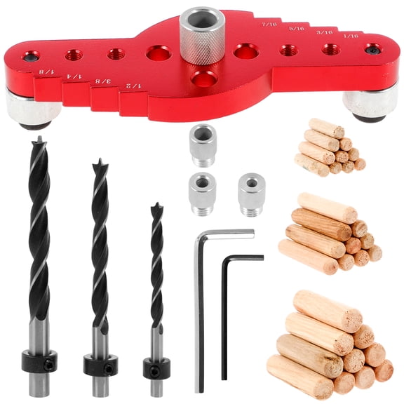 Self Centering Scriber Dowel Jig Kit Aluminum Alloy Vertical Hole Drilling Jig Precise Wood Dowel Drill Guide 2 in 1 Punching Hole Locator with Wood Dowel Pin for Woodworking Drilling