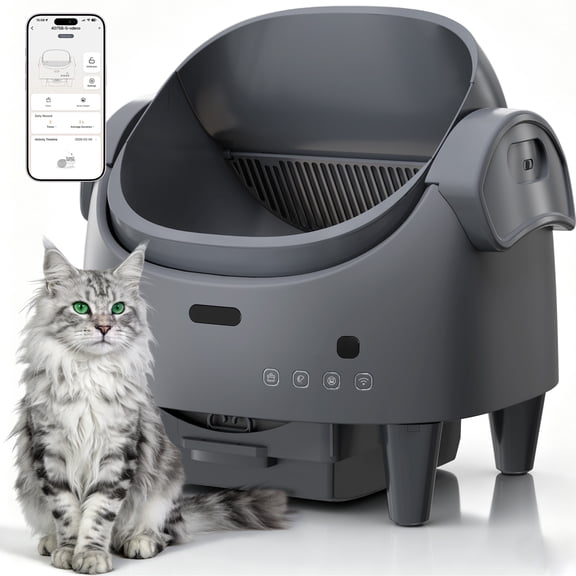 Self-Cleaning Automatic Cat Litter Box – Open Top – App & Smart Detector Control – Adjustable Low Entry – Odor Control – Multi-Cat Friendly – Electric Waste Disposal – Safety Protection