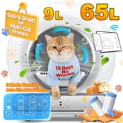 Self Cleaning Cat Litter Box, 65L+9L Automatic Litter Box for Multiple Cats, Ion Deodorization, Safety Sensor, APP Control, Health Monitoring, Quiet Operation, Includes 2 Liner Rolls