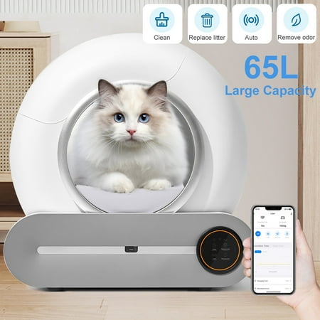 Self Cleaning Cat Litter Box, 65L Large Automatic Cat Litter Box Wifi 2.4G Connected for Multiple Cats with APP Control