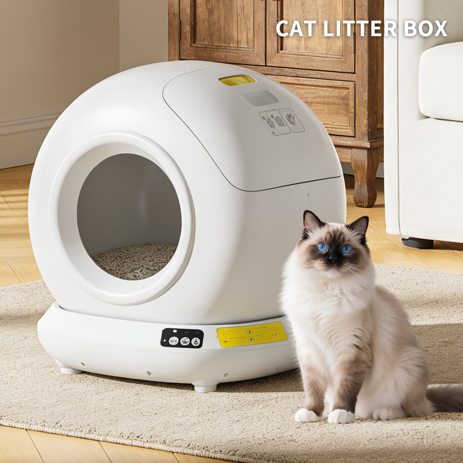 Self-Cleaning Cat Litter Box, 78L Extra Large Open Automatic Cat Litter Box for Multi Cats, Integrated Safety Protection/APP Control/Odor Removal Smart Box