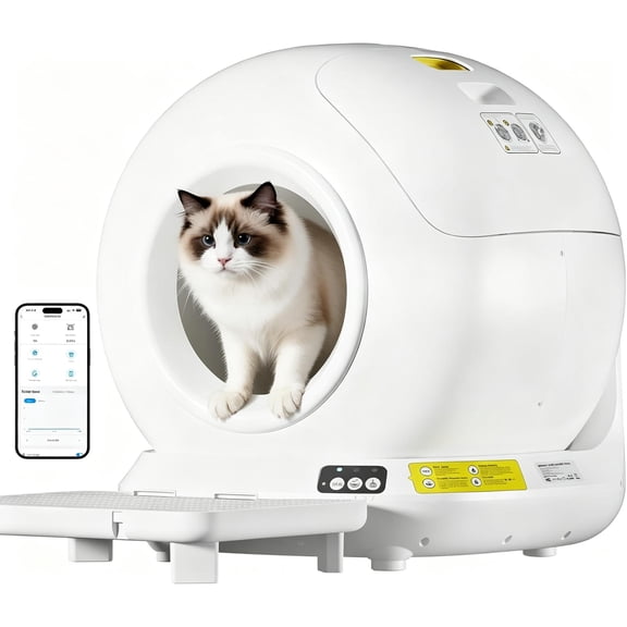 Self Cleaning Cat Litter Box, APP Controlled Automatic Litter Robot with Safety Sensors, 78L Large Capacity, Built-in Odor Control, Comes with Trash Bags, Ideal for Multi-Cat Household Indoor Use