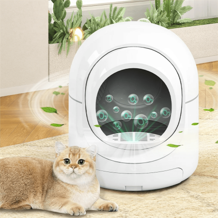 Self Cleaning Cat Litter Box with App Control - Automatic Odor-Free Litter Box for Multiple Cats, WiFi Enabled Smart Litter Box with Health Tracking (White)