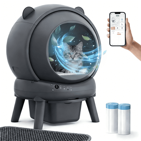 Self Cleaning Cat Litter Box, Automatic Cat Litter Box with App Control, 100L Large Capacity, 8 Safety Sensors, Low Noise 35dB, Smart Litter Box for Multiple Cats
