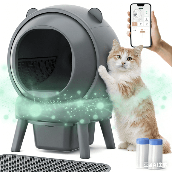 Self Cleaning Cat Litter Box, Automatic Cat Litter Box with Smart App Control, 100L Large Capacity, 15L Waste Bin, 8 Safety Sensors, Low Noise 35dB, Smart Litter Box for Multiple Cats