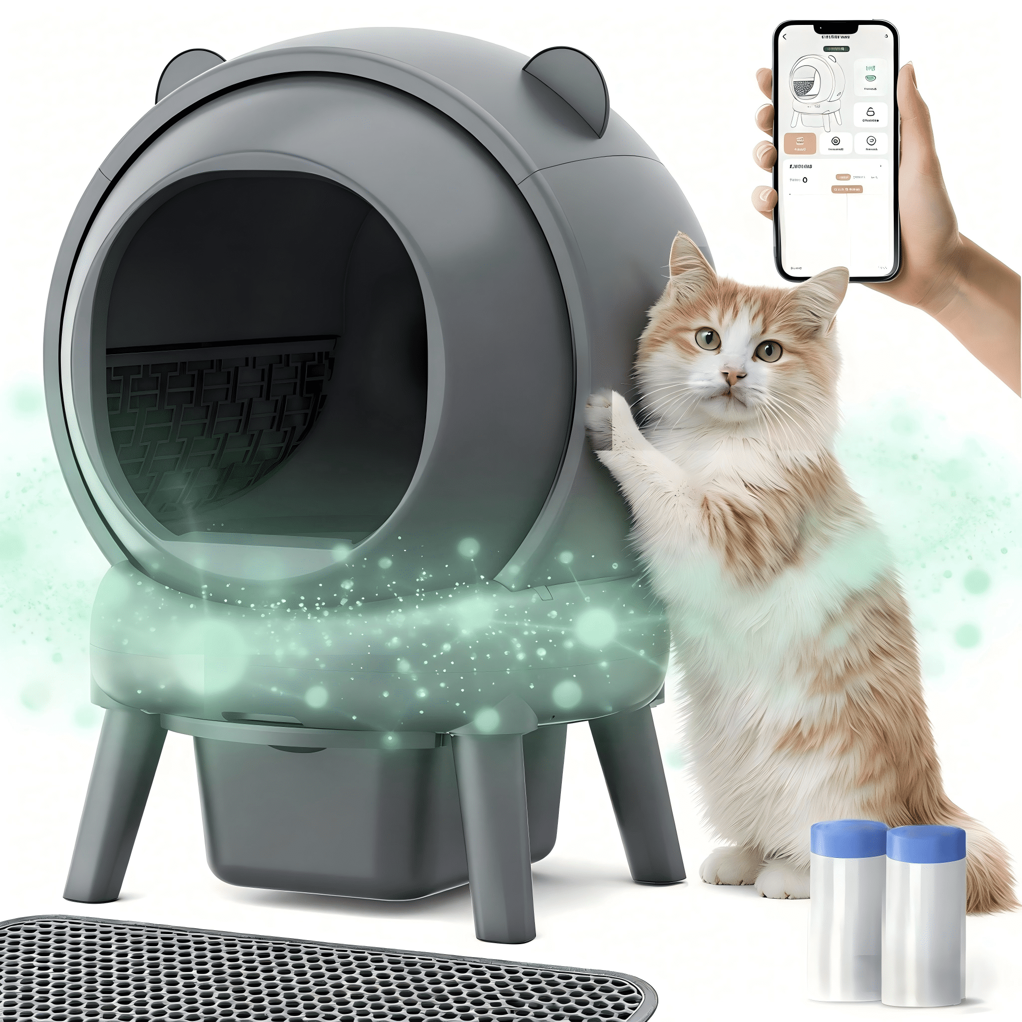 Self Cleaning Cat Litter Box, Automatic Cat Litter Box with Smart App Control, 100L Large Capacity, 15L Waste Bin, 8 Safety Sensors, Low Noise 35dB, Smart Litter Box for Multiple Cats