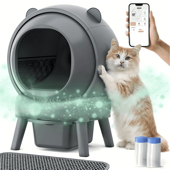 Self Cleaning Cat Litter Box, Automatic Cat Litter Box with Smart App Control, 100L Large Capacity, 15L Waste Bin, 8 Safety Sensors, Low Noise 35dB, Smart Litter Box for Multiple Cats