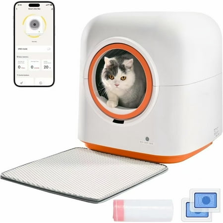 Self-Cleaning Cat Litter Box - Automatic Litter Box with APP Control, Odor Elimination & 60L Large Capacity | Anti-Pinch Safety, Hands-Free Waste Disposal (Includes Waste Bags)