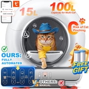 Self Cleaning Cat Litter Box, 115L Automatic Litter Box w/ Liner, 10 Sensor Protection for Multi Cat, Dual APP+ Panel Control,Odor Removal,Litter Box
