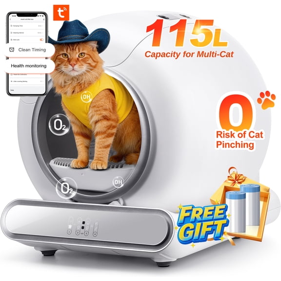 Self Cleaning Cat Litter Box, Automatic Litter Box w/ Liner, Dual Sensor Protection for Multi Cat, APP+ Panel Control, Odor Removal, Health Monitoring, Large Capacity Litter Box