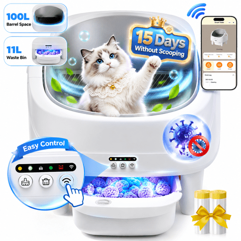 Self Cleaning Cat Litter Box, Automatic Litter Box with APP Control, Odor Removal, Safety Protection, 100L+11L Large Capacity, Litter Box with 2 Liners