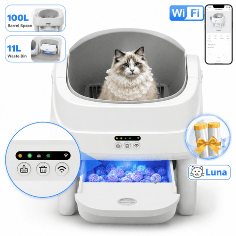 Self Cleaning Cat Litter Box, Automatic Litter Box with APP Control, Odor Removal, Safety Protection, 100L+11L Large Capacity, Litter Box with 2 Liners