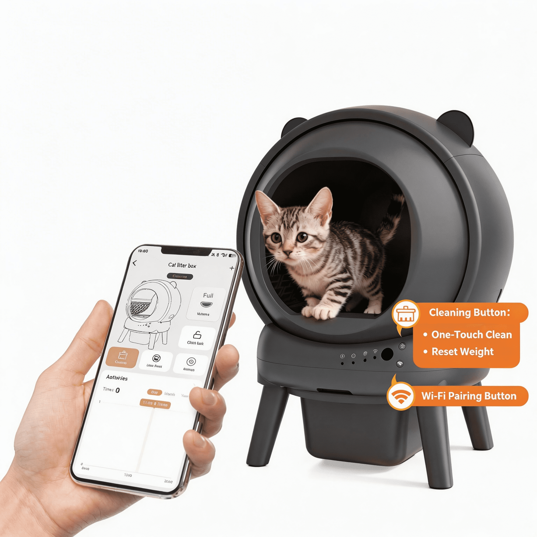 Self-Cleaning Cat Litter Box, Automatic for Multiple Cats with Smart APP Control, Dual Safety Protection, Odor-Free Waste Disposal, Includes Trash Bags, grey