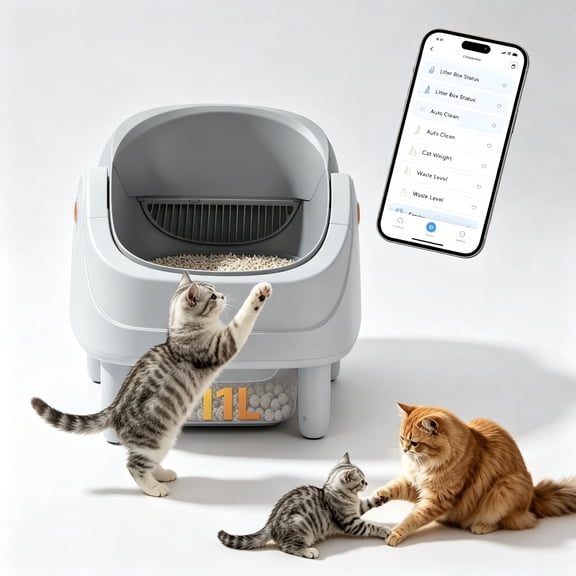 Self Cleaning Cat Litter Box, Automatic Open Top Cat Litter Box for Multiple Cats, Smart Litter Box with APP Control, 111 L Large Capacity, 7-Sensor Protection, Low Odor Cat Litter Solution