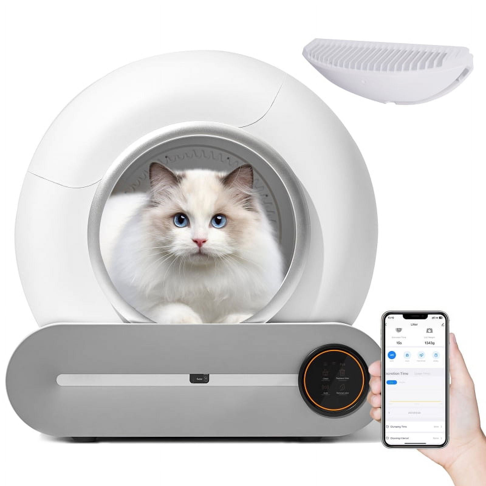 SelfCleaning Cat Litter Box, Automatic Scooping and Odor Removal, App