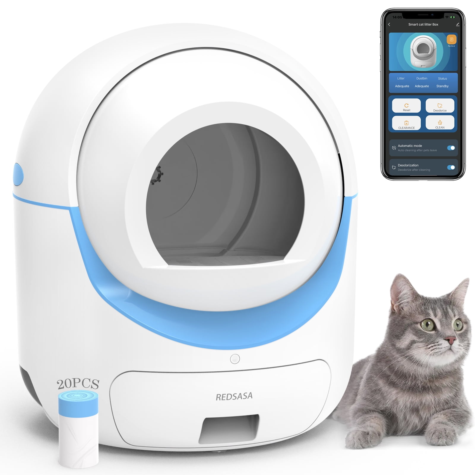 Self Cleaning Cat Litter Box Automatic , Wifi APP Control, Odor Removal