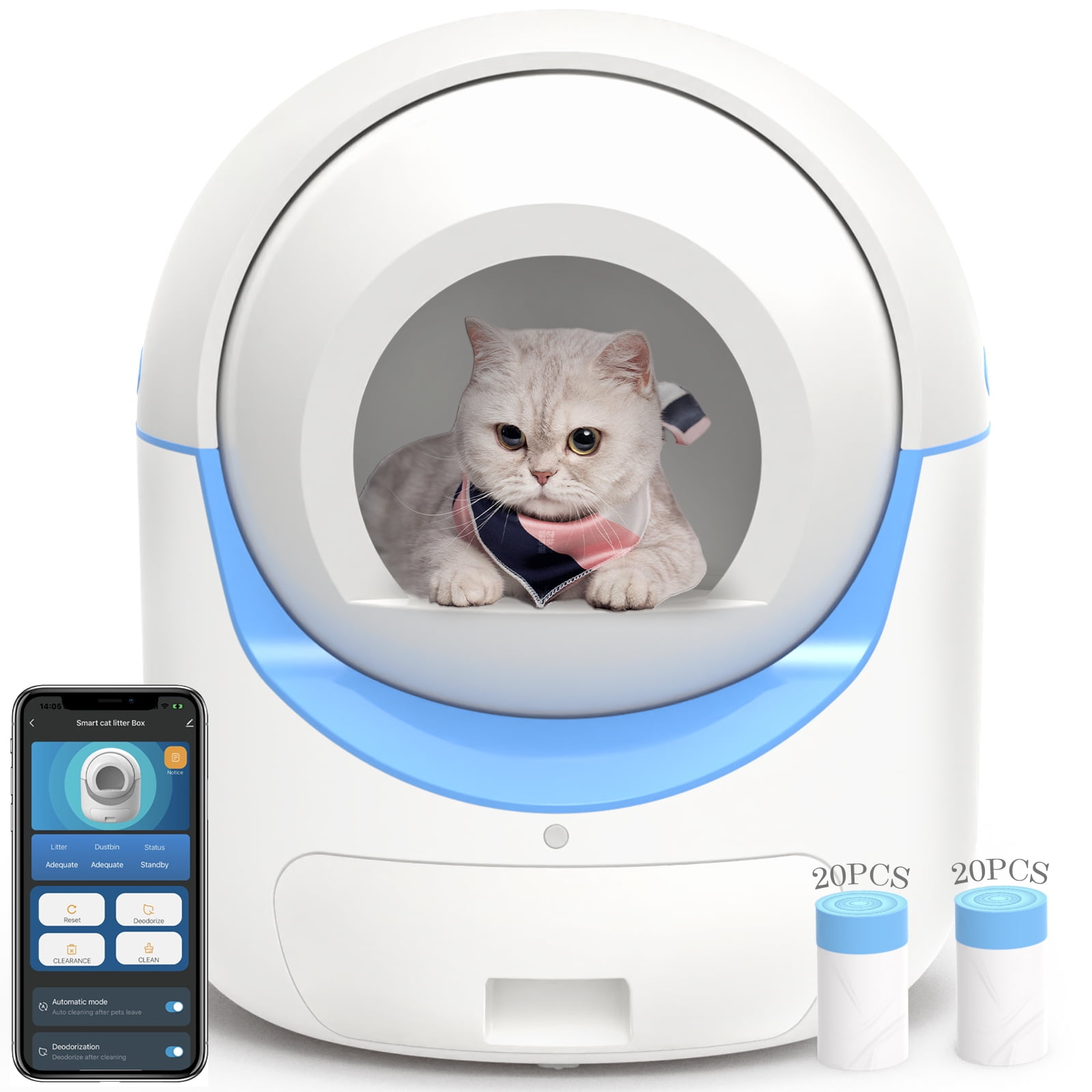 Self Cleaning Cat Litter Box Automatic for Multiple Cats, APP Control , 40 Pcs Litter Liners