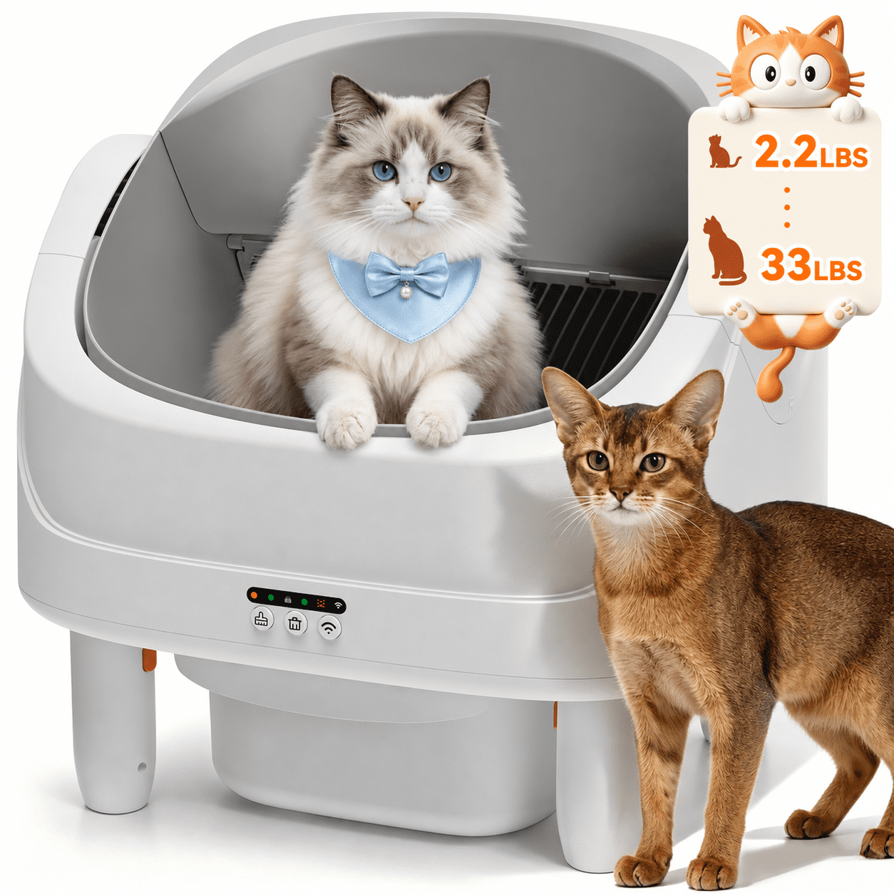 Self-Cleaning Cat Litter Box for Multiple Cats, Automatic 65 L Capacity with WiFi APP Control, Health Monitoring, Odor Control, Quiet Operation, Includes 2 Line