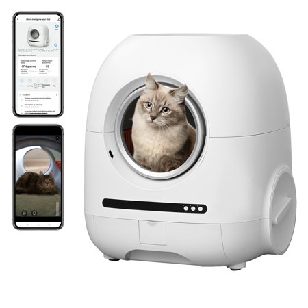 Harper & Bright Designs Self Cleaning Cat Litter Box, Smart Automatic Cat Litter with Wifi APP Control, Real-Time Video, Ionic Deodorization, with Exhaust Hose