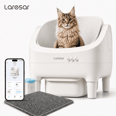 Laresar Self-Cleaning Cat Litter Box, Automatic Litter Box with Wifi App Control & Large Capacity, Cat Mat, Cleaning Kit Liner & Odor-Removal