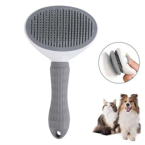 Self Cleaning Deshedding Cat Brush, Self Cleaning Slicker Brush, Adjustable Cat Brushes for Indoor Cats, Easy to Remove Loose Undercoat, Pet Massaging Tool for Pets Hair - Gray