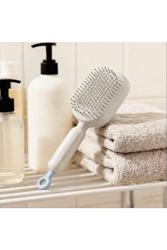 Self Cleaning Hair Brush, 2026 New Retractable Cushion Massage Comb Anti Static Pull Ring Hairs Styling Tools for All Hairs Types (White 1Pcs)