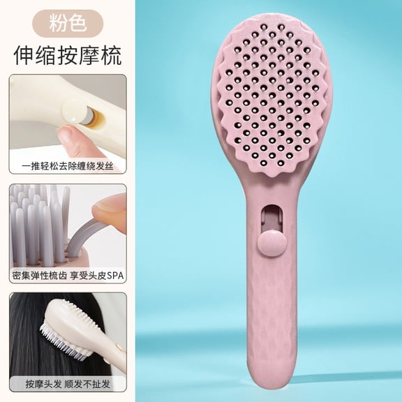 Self-Cleaning Hair Brush with Telescopic Design, Scalp Massage Comb for Stimulating Circulation, Portable Comb for Wet & Dry Hair, Ideal for All Ages & Gifting