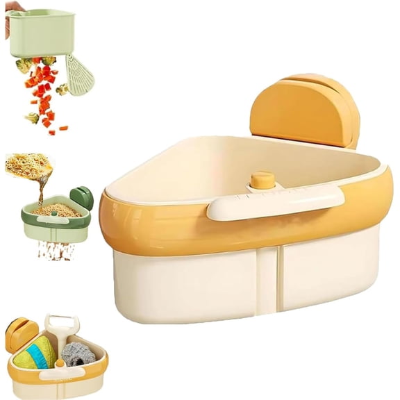 Self-Cleaning Kitchen Sink Food Strainer Basket, Suction Cup Corner Rack with Press Dumping, Fine Mesh Drainage for Kitchen Bathroom Use