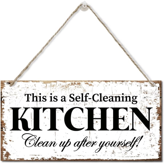 This is a Self-Cleaning Kitchen Wall Decor Wood Plaque Sign, Hanging Funny Kitchen Signs, Family Signs for Home Decor Gift, Farmhouse Kitchen Decor Wall Art Sign 12x6 Inch