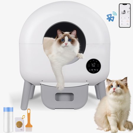 Self Cleaning Litter Box  100L  Automatic Cat Litter Box Self Cleaning for Multiple Cats, Anti-Pinch, with Garbage Bags, App Control