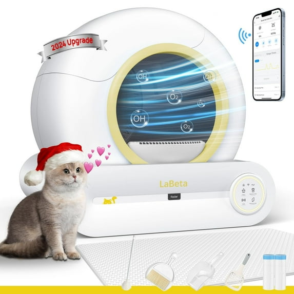 Self Cleaning Litter Box, 2025 Upgraded Automatic Cat Litter Box with Multiple Cleaning Tools, 68L+9L Large Capacity Litter Box Robot, Suitable for Multiple Cats, APP Control (Yellow)