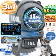 Self Cleaning Litter Box, 100 L+15L Automatic Cat Litter Box Self Cleaning for Multiple Cats, with Safety Protection, App Control,2 Roll Garbage Bags+Cat Litter Mat