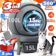 Self Cleaning Litter Box, 100 L+15L Automatic Cat Litter Box Self Cleaning for Multiple Cats, with Safety Protection, App Control,2 Roll Garbage Bags+Cat Litter Mat
