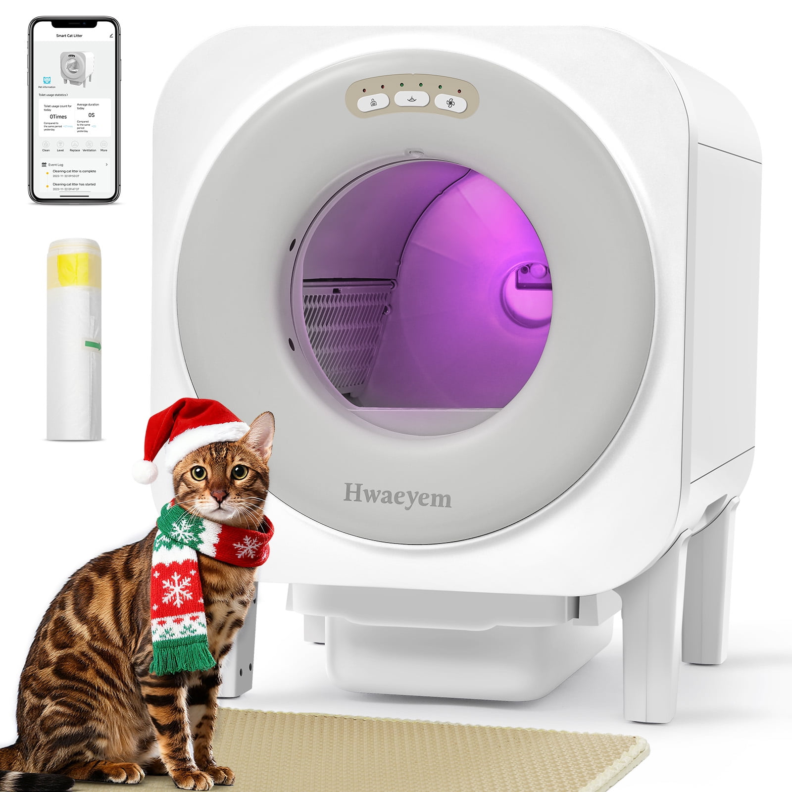 Self Cleaning Litter Box, 68L Large Capacity Automatic Cat Litter Box Self Cleaning for Multiple Cats, Automatic Litterbox with App Control Safety Protection Odor Removal