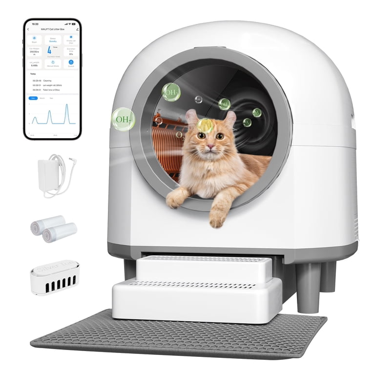 Self-Cleaning Litter Box, 90L Automatic Cat Litter Box for Multiple Cats  with Triple Safety Protection, Ultra Cleaning -Odor Removal, 10L Waste  Disposal Litter Box with App Control, Step-Up and Mat - Walmart.com