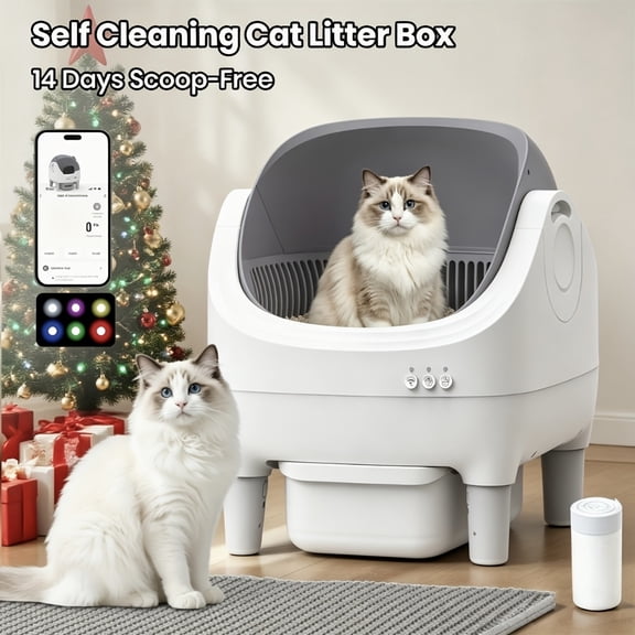 Self-Cleaning Litter Box, Automatic Cat Litter Box with APP Control, Open-Design Electric Litter Box, Safety Anti-Pinch, Odor-Free Waste Disposal Includes Trash Bags, Suitable for Multiple Cats