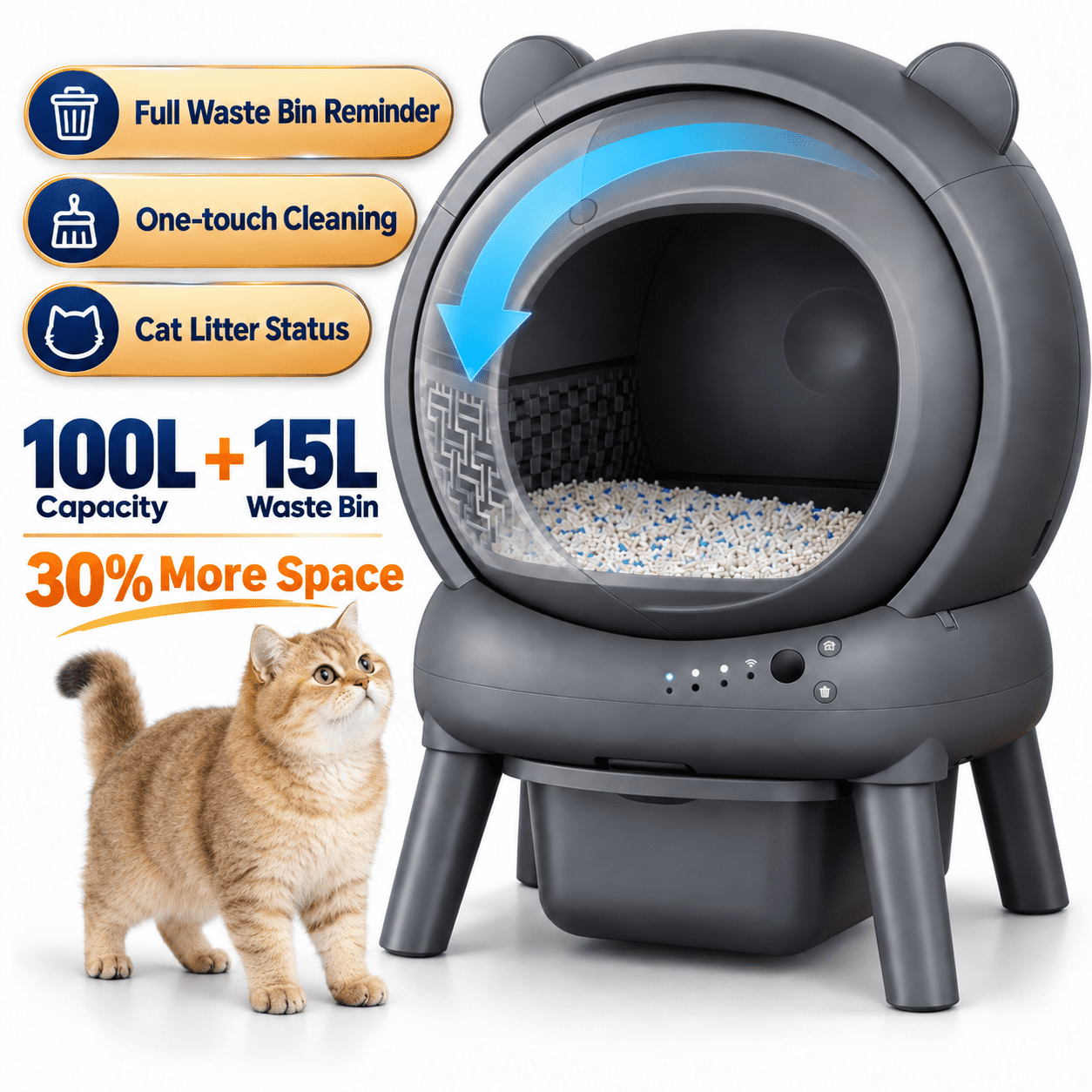 Self Cleaning Litter Box, Automatic Cat Litter Box with App Control, 8-Sensor Safety, Ion Deodorization, 100L Large Capacity Quiet Automatic Litter Box for Large Cats & Multi-Cat Families