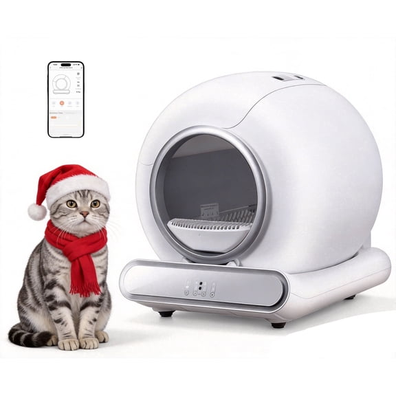 Self Cleaning Litter Box, Automatic Cat Litter Box for Multiple Cats, 65L+9L Large Capacity, 2 Rolls Liner, Negative ion Deodorization, APP Control, Toilet Monitorin, White
