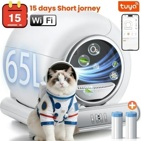 Self Cleaning Litter Box, Automatic Cat Litter Box Self Cleaning for Multiple Cats, with Safety Protection, App Control, Quiet Operation, 1Rolls of Garbage Bags