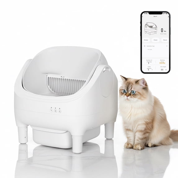 Self Cleaning Litter Box, Automatic Cat Litter Box with APP Control, Odor-Free Waste Disposal,10.5L Large Waste Bin, Open-Top, for Multiple Cats