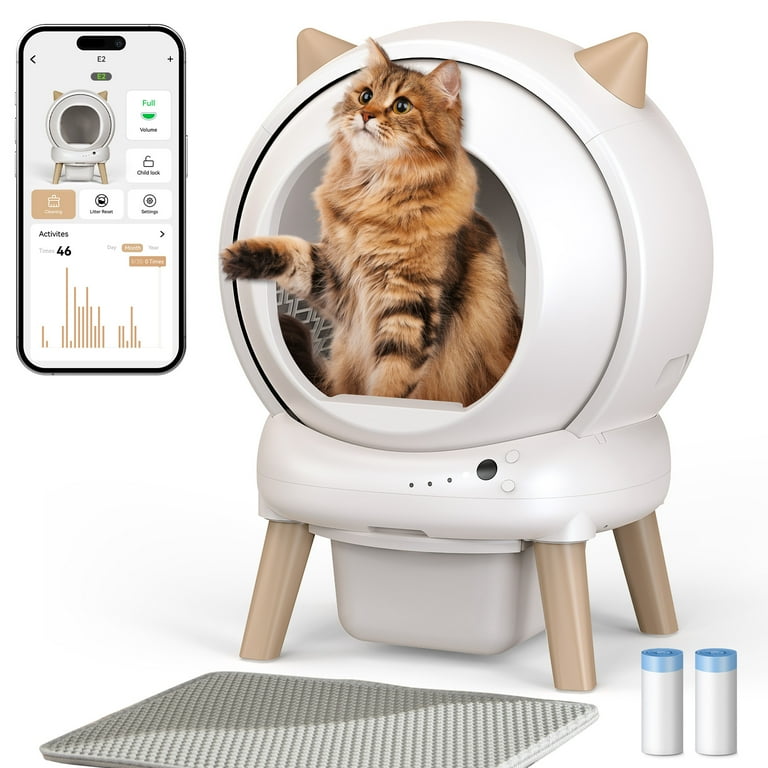 Self Cleaning Litter Box - E2 Automatic Cat Litter Box Large Smart Self  Cleaning Robot for Cats,Double Safety Protection,App Control,2 Roll Garbage  ...