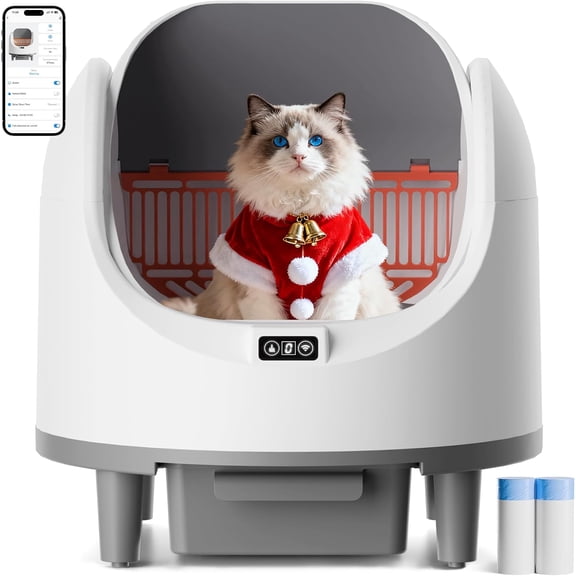 Self Cleaning Litter Box, Large Capacity Automatic Litter Box for Multiple Cats, App Control, Safety Sensors, 2 Rolls of Garbage Bags