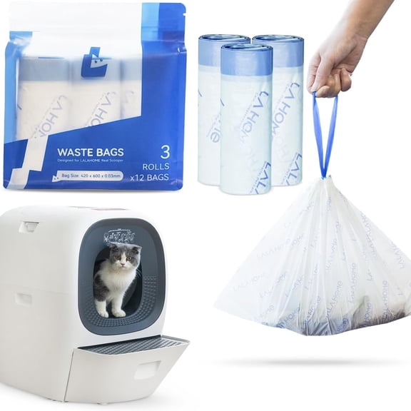 Self-Cleaning Litter Box Liner Bags Automatic  Litter Box Refill Bag Compatible with RealScooper, 36 Count Drawstring Replaced Trash Bag  Bag for Automatic Litter Box