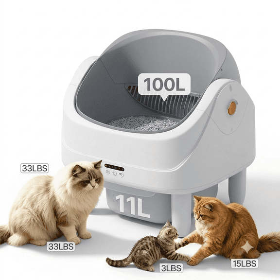 Self-Cleaning Litter Box for Multiple Cats Automatic Open-Top Cat Litter Box with App Control & Smart Safety Sensors Includes Litter Liner Bags & Waterproof Litter Mat, Upgraded UV Blue Light
